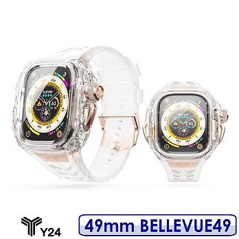 【送品牌精美提袋】Y24 Apple Watch 49mm BELLEVUE49 透明/玫瑰金 尼龍防水錶殼/矽膠錶帶