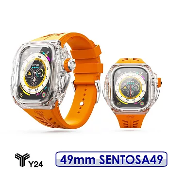 【送品牌精美提袋】Y24 Apple Watch 49mm SENTOSA49 透明/橘色 尼龍防水錶殼/矽膠錶帶