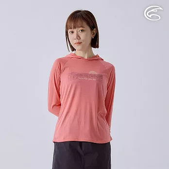 ADISI 女輕薄棉感快乾連帽長袖圖T AL2311124 (S-2XL)｜輕量 吸濕排汗 速乾 彈性 透氣 排汗衣 S 雙色海棠紅