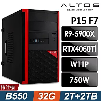 Acer宏碁 Altos P15F7 商用工作站 (R9-5900X/32G/2TB+2TB SSD/RTX4060Ti-16G/W11P)