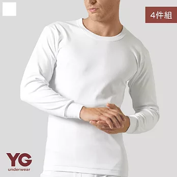 【YG 天鵝內衣】4件組保暖速乾圓領長袖(排汗保暖-男內衣) M 白色