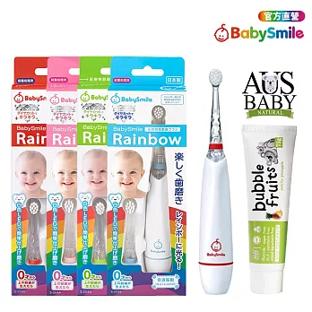 日本BabySmile 炫彩變色S-204兒童電動牙刷送兒童無氟牙膏(兒童電動牙刷 電動牙刷 兒童牙刷) S-204紅+鳳梨2025.3