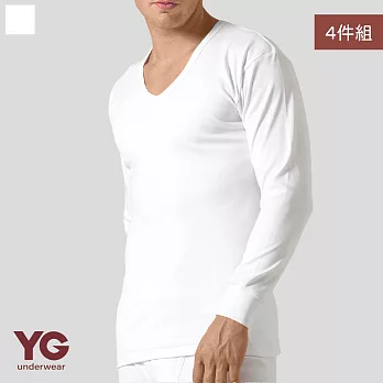 【YG 天鵝內衣】4件組保暖速乾U領長袖(排汗保暖-男內衣) M 白色