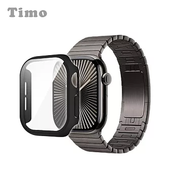 【Timo】Apple Watch 46mm專用 鋼化玻璃+防摔保護殼 二合一全包覆錶殼 霧黑