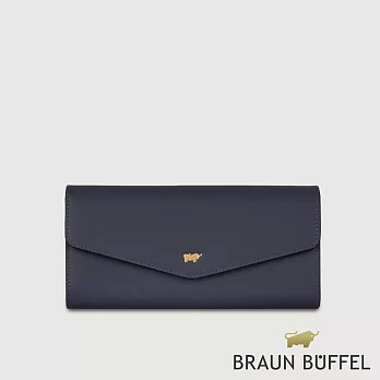 【BRAUN BUFFEL 德國小金牛】台灣總代理 城市 14卡兩折長夾-午夜藍/BF817-621-MNB