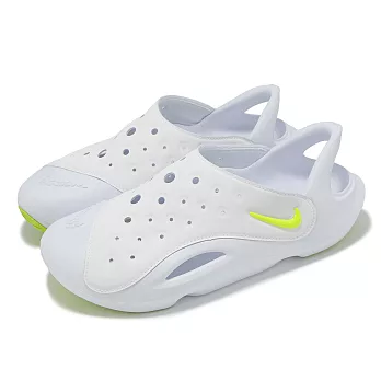 Nike 涼鞋 Aqua Swoosh GS 白 螢光黃 大童 女鞋 透氣 快乾 套入式 FV6363-100