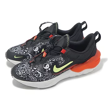 Nike 慢跑鞋 Run Flow JP GS 大童 女鞋 黑 紅 運動鞋 抽繩 插畫 DV3106-001