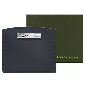 LONGCHAMP ROSEAU系列竹節小牛皮流線短夾 黑