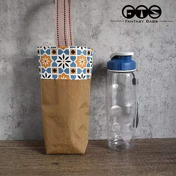 《梵緹希》防水外出手水瓶提袋_ 花磚橘+卡其底