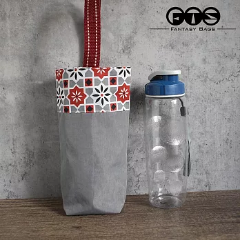 《梵緹希》防水外出手水瓶提袋_ 花磚紅+灰底