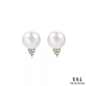 【點睛品】La Pelle 日本Akoya珍珠 18K玫瑰金鑽石耳環 (一對)