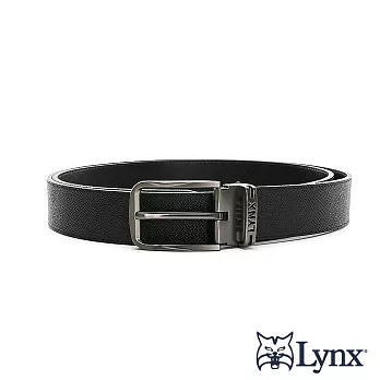 Lynx - 美國山貓紳士皮帶牛皮壓紋腰帶經典款/針扣皮帶 黑色