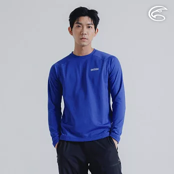 ADISI 男圓領襟動態保暖快乾上衣 AL2421087 (S-2XL)｜磨毛 鬆餅紋 抗靜電 彈性 吸濕 速乾 M 龍膽藍