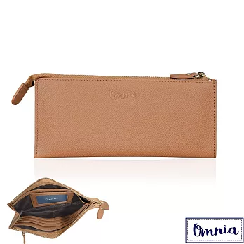 【OMNIA】6卡1照浪漫風情單拉鍊牛皮長夾5103- 淺棕