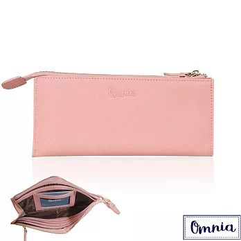 【OMNIA】6卡1照浪漫風情單拉鍊牛皮長夾5103- 淡粉