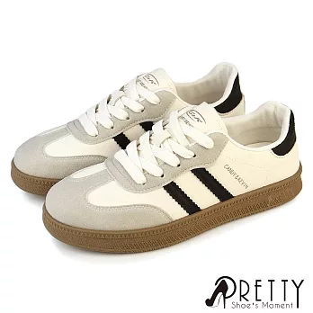 【Pretty】女 休閒鞋 德訓鞋 阿甘鞋 板鞋 綁帶 復古運動風 JP23 黑色
