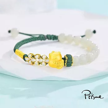 Prisme Gold｜Fortune Cat 綠色編繩繩黃金招財貓手環
