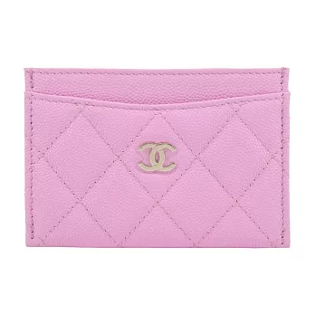 CHANEL 經典雙C LOGO菱格小牛皮卡片夾(粉色)