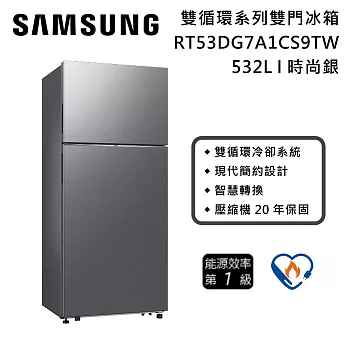 【一級能效】Samsung 三星 RT53DG7A1CS9TW 雙循環系列雙門冰箱 532L 時尚銀 含基本安裝+舊機回收