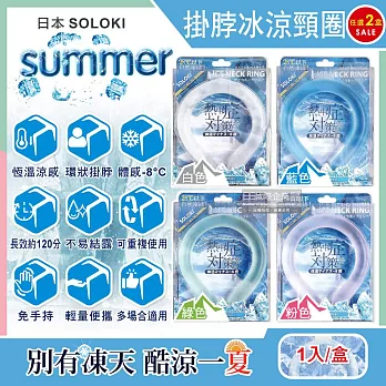 (任選2盒超值組)日本SOLOKI-可重複使用體感降溫約8度保冷掛脖冰涼頸圈1入/盒(大人小孩通用,免手持無結露涼感環,預防中暑散熱冰敷袋,室內戶外通勤涼感巾) 白色+粉色各1