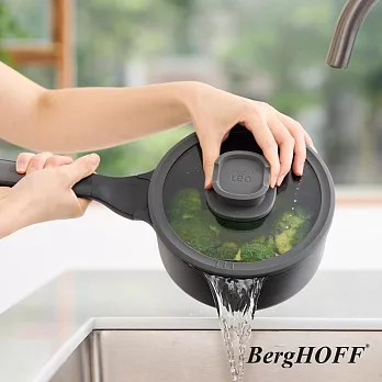 【BergHOFF貝高福】Stone+陶瓷塗層不沾鍋單柄含蓋壓鑄湯鍋18cm(BHST-S18-BK) 霧曜黑