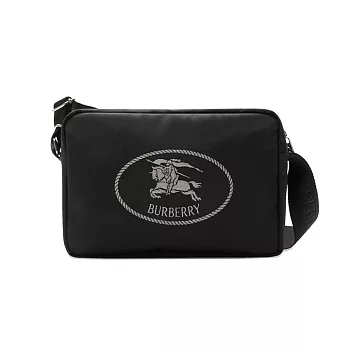 BURBERRY Orkney戰馬LOGO尼龍斜背包 黑色
