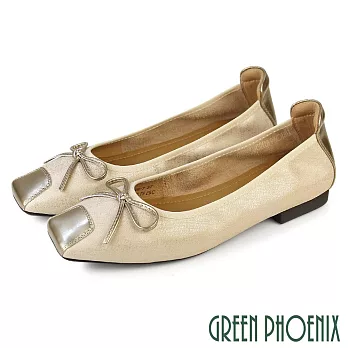 【GREEN PHOENIX】女 娃娃鞋 包鞋 便鞋 低跟 方頭 全真皮 羊皮 通勤 OL 上班 EU36 杏色