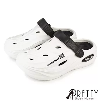 【Pretty】男 洞洞鞋 雨鞋 穆勒鞋 布希鞋 涼拖鞋 兩穿 防水 輕量 厚底 JP26 白色