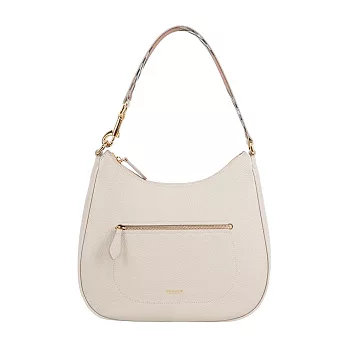 BURBERRY 金字燙印Logo 牛皮拉鍊口袋肩背包/HOBO包 (石灰白)