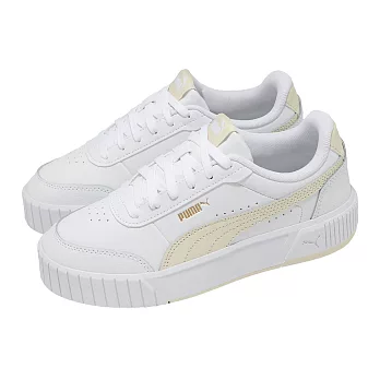 Puma 休閒鞋 Carina Mia 女鞋 白 米 皮革 復古 厚底增高 餅乾鞋 402637-03 24cm WHITE/BEIGE