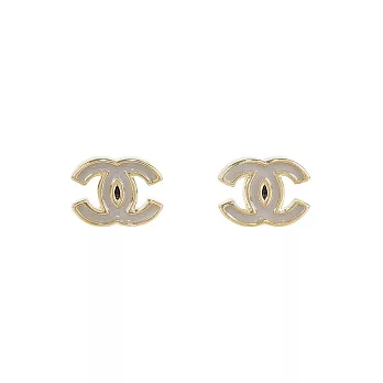 CHANEL 琺瑯CC Logo 針式耳環 (金色/灰色)