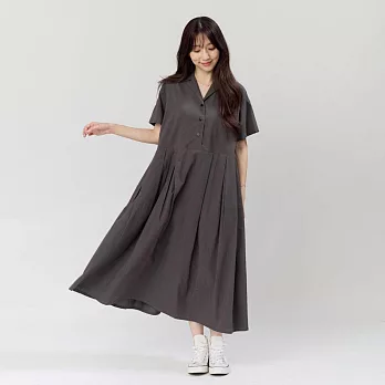 好我_Nicole有領短袖箱褶洋裝 4L-5L 墨灰