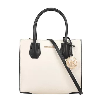 Michael Kors Mercer Logo 吊飾拼色粒紋皮革中型二用包 (奶油色)