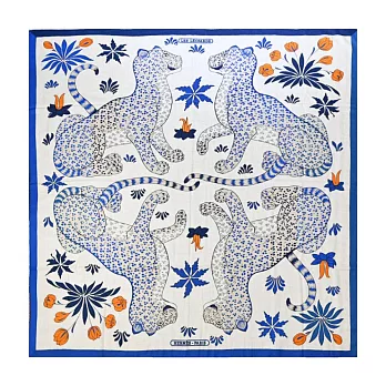 Hermes 愛馬仕 Les Leopards 四隻豹 140 混羊絨披肩(多色選)- 藍灰