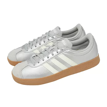 adidas 休閒鞋 VL Court Base 女鞋 銀 白 膠底 復古 愛迪達 JQ3048 22.5cm SILVER/WHITE