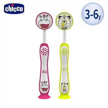 Chicco 兒童成長牙刷2入 粉色河馬/黃色熊貓