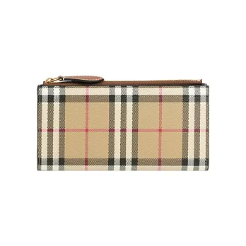 BURBERRY 大格紋釦式二折薄款長夾 (經典米色/石楠木棕)