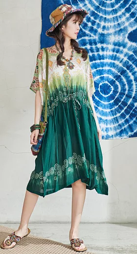 【潘克拉】土耳其長袍收腰連身裙 TM1052　FREE綠色