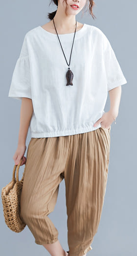 【A.Cheter】白米千枚田簡約夏日采風短袖棉麻上衣#j104247M白