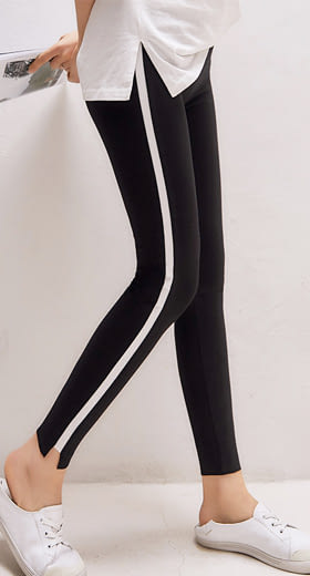 【A.Cheter】韓國新寵輕薄絲棉白條邊高彈力雕瘦美型九分褲#j104417FREEFREE黑