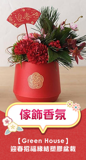 【日本Green House】迎春招福 緣結 塑膠盆栽M ‧ 紅