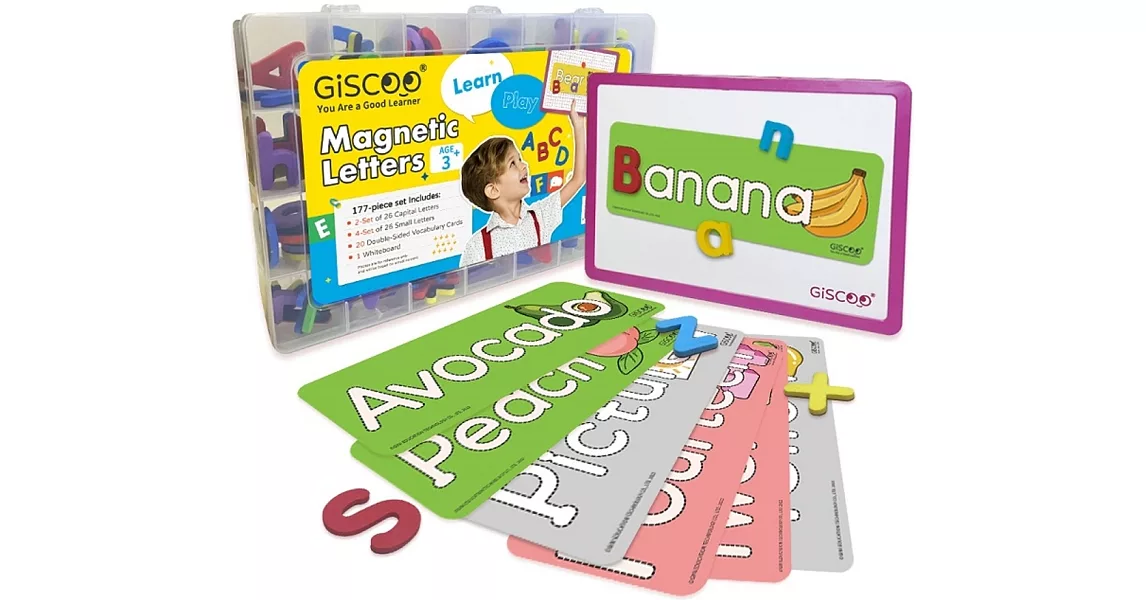 GiSCOO英文啟蒙：磁力拼字遊戲組 | 60個主題單字(水果、數字、色彩) | 拾書所