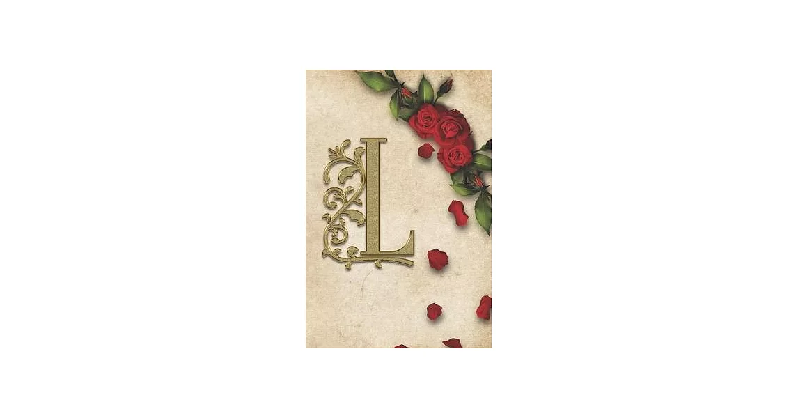 L: Red Rose With Rustic Yellow Background Golden Monogram Initial Letter L Journal Notebook (6＂ x 9＂) Gift For Her | 拾書所