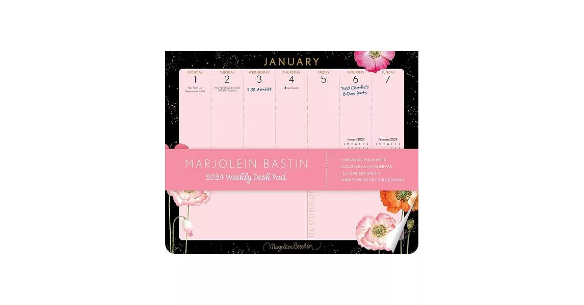 Marjolein Bastin 2024 Weekly Desk Pad: Pink Poppies | 拾書所