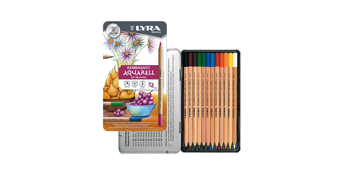 【德國LYRA】林布蘭專業水溶性色鉛筆(12色鐵盒裝)