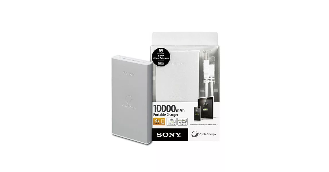 SONY 10000mAh Portable Charger 行動電源 銀色(公司貨) CP-F10M(S)銀色