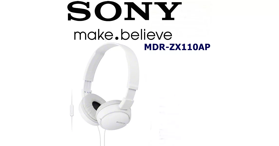 SONY MDR-ZX110AP(贈絨布帶) 好音質 隨身便攜耳罩式I Phone 安卓 手機專用耳機 黑白2色 純真白