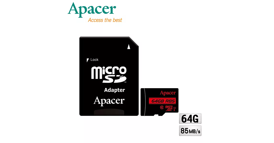 Apacer宇瞻 64GB MicroSDXC UHS-I Class10 記憶卡(85MB/s)