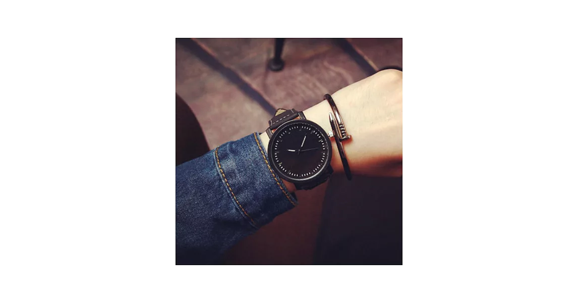 Watch-123 初戀滋味-細刻度文青風範率性磨砂腕錶 (4色可選)黑帶黑面