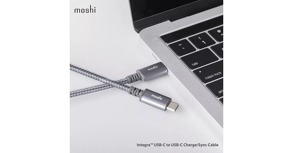 Moshi Integra™ 強韌系列USB-C to USB-C 耐用充電/傳輸編織線鈦灰